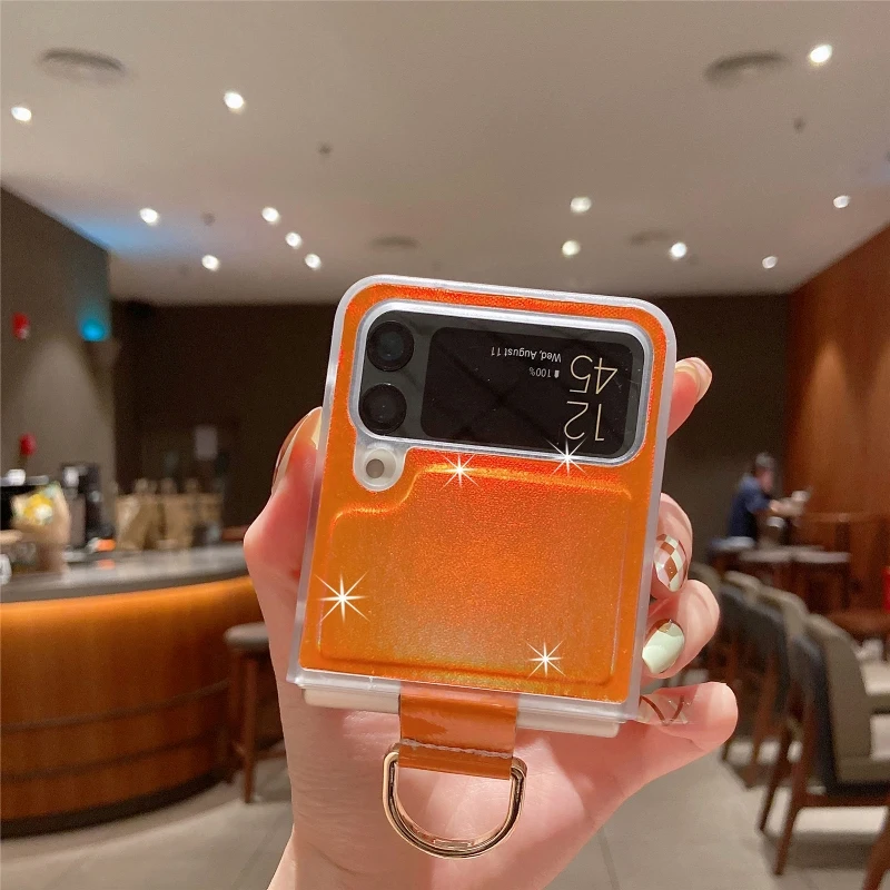 Gradual Color Finger Ring Flip Phone Cover For Samsung Galaxy Z Flip 4 3 Shockproof Anti-Drop Folding Phone Case