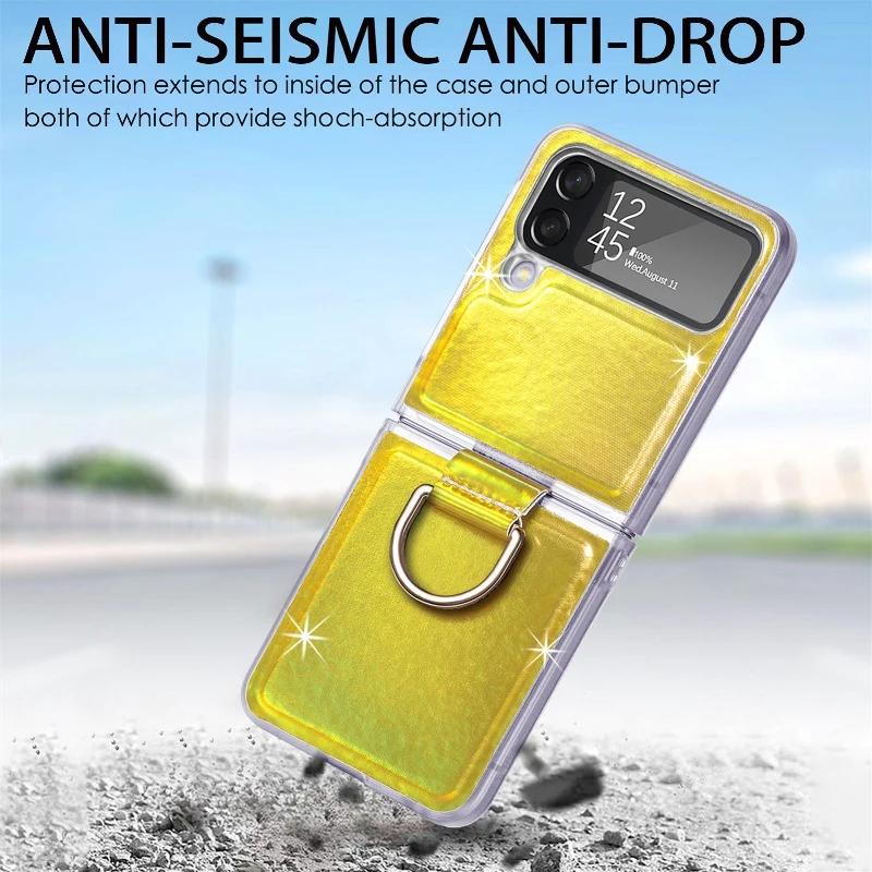 Gradual Color Finger Ring Flip Phone Cover For Samsung Galaxy Z Flip 4 3 Shockproof Anti-Drop Folding Phone Case