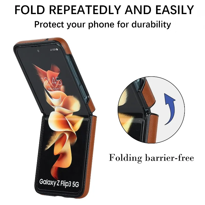 Soft Solid Color Leather Flip Phone Cover For Samsung Galaxy Z Flip 5 4 Z Flip 3 Full Protection Shockproof Folding Phone Case