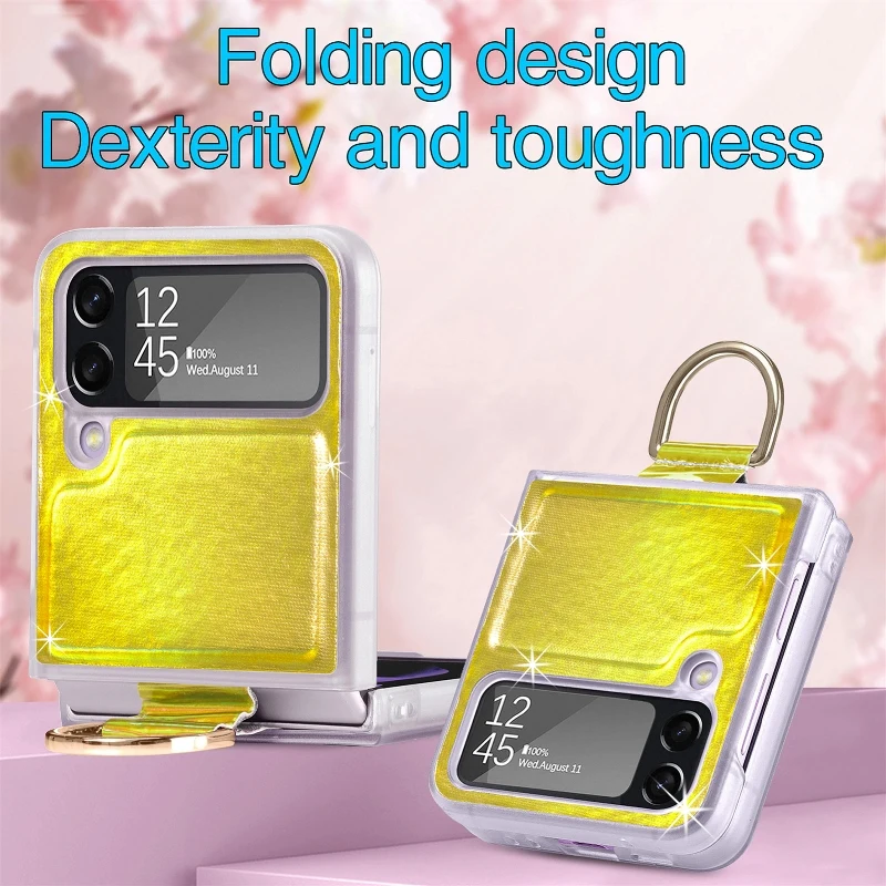 Gradual Color Finger Ring Flip Phone Cover For Samsung Galaxy Z Flip 4 3 Shockproof Anti-Drop Folding Phone Case