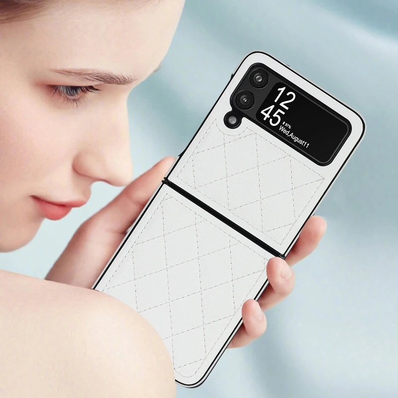 Soft Leather Flip Case Phone Cover For Samsung Galaxy Z Flip 5 4 3 Protection Solid Color Folding Phone Case Christmas Gift