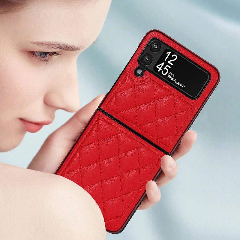 Soft Leather Flip Case Phone Cover For Samsung Galaxy Z Flip 5 4 3 Protection Solid Color Folding Phone Case Christmas Gift