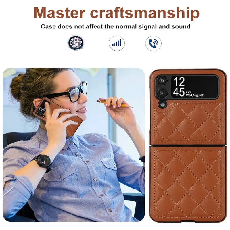 Soft Solid Color Leather Flip Phone Cover For Samsung Galaxy Z Flip 5 4 Z Flip 3 Full Protection Shockproof Folding Phone Case