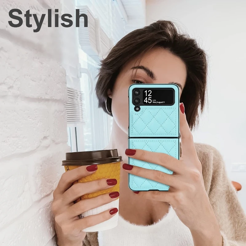Soft Leather Flip Case Phone Cover For Samsung Galaxy Z Flip 5 4 3 Protection Solid Color Folding Phone Case Christmas Gift