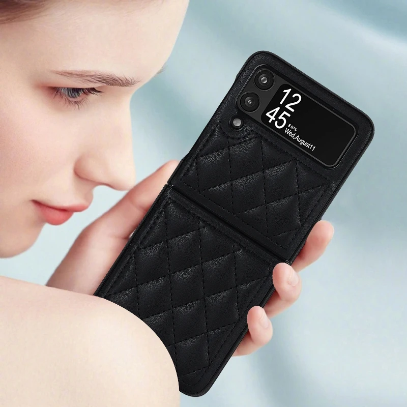 Soft Leather Flip Case Phone Cover For Samsung Galaxy Z Flip 5 4 3 Protection Solid Color Folding Phone Case Christmas Gift