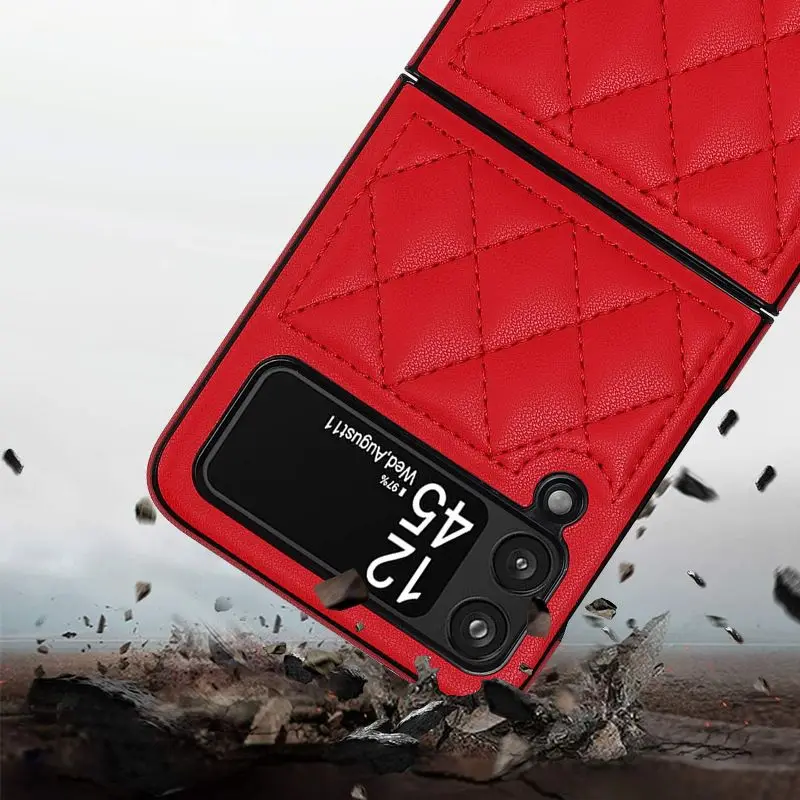 Soft Solid Color Leather Flip Phone Cover For Samsung Galaxy Z Flip 5 4 Z Flip 3 Full Protection Shockproof Folding Phone Case