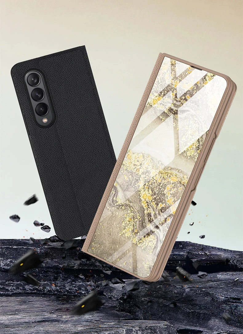 for Samsung Galaxy Z Fold 4 3 5G Case Luxury Marble Glass Leather Flip Cover for Galaxy Z Flold3 Full Protect Kickstand Funda | Gaffar India
