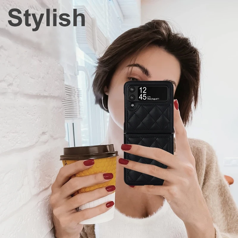 Soft Leather Flip Case Phone Cover For Samsung Galaxy Z Flip 5 4 3 Protection Solid Color Folding Phone Case Christmas Gift