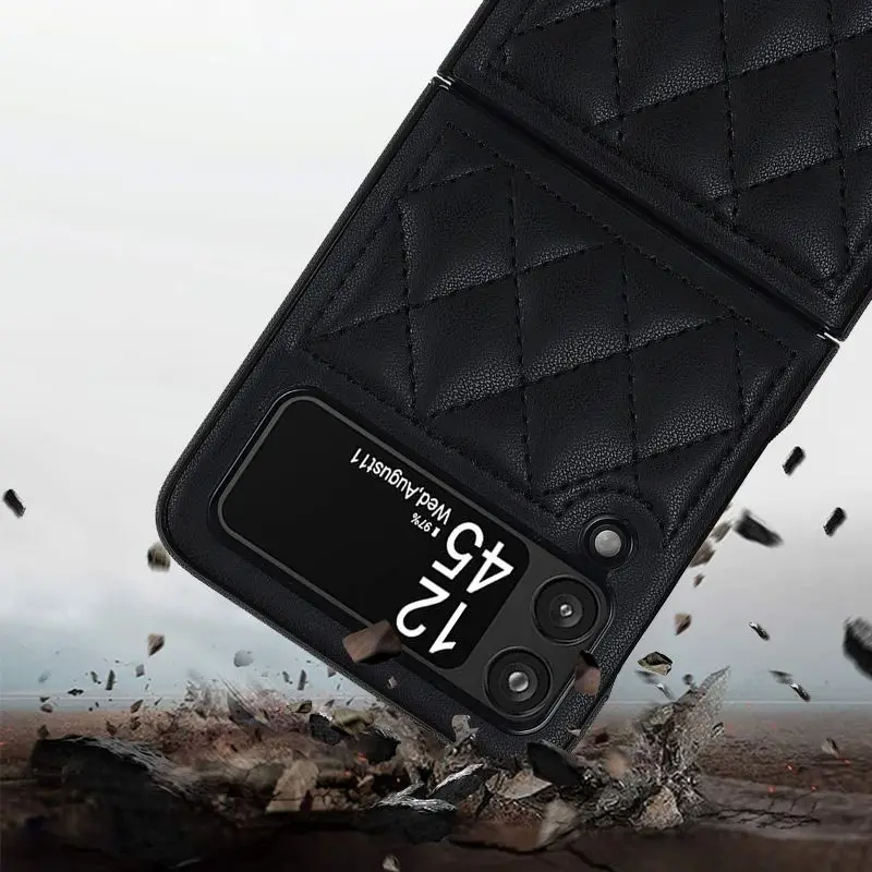 Soft Solid Color Leather Flip Phone Cover For Samsung Galaxy Z Flip 5 4 Z Flip 3 Full Protection Shockproof Folding Phone Case