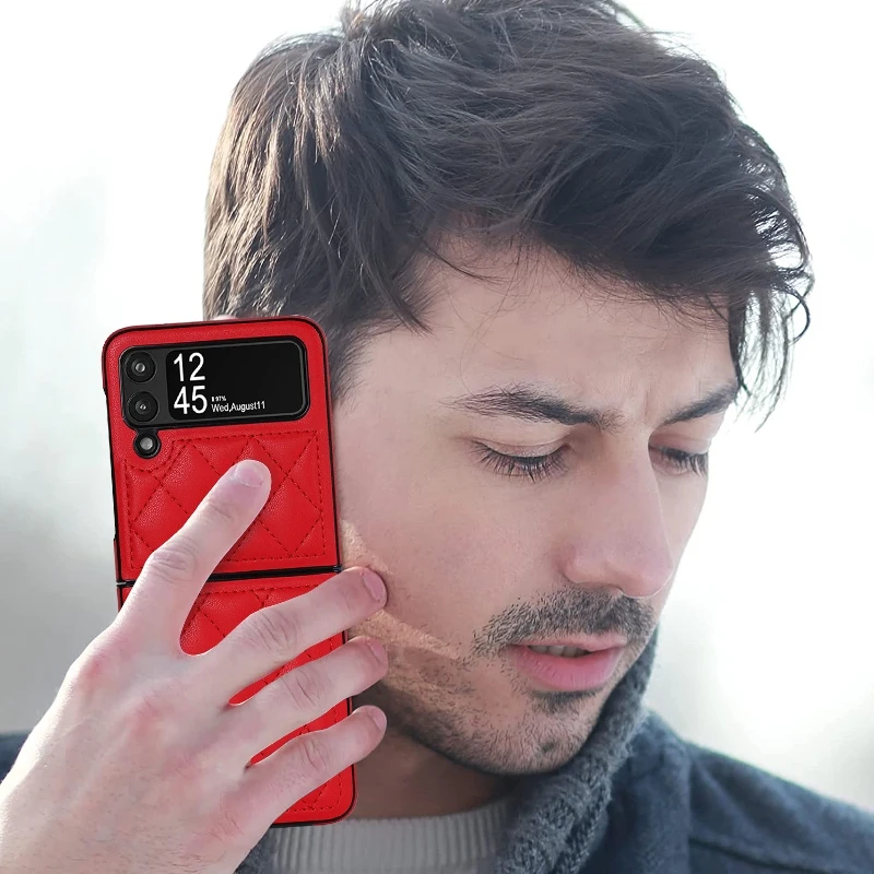 Soft Leather Flip Case Phone Cover For Samsung Galaxy Z Flip 5 4 3 Protection Solid Color Folding Phone Case Christmas Gift