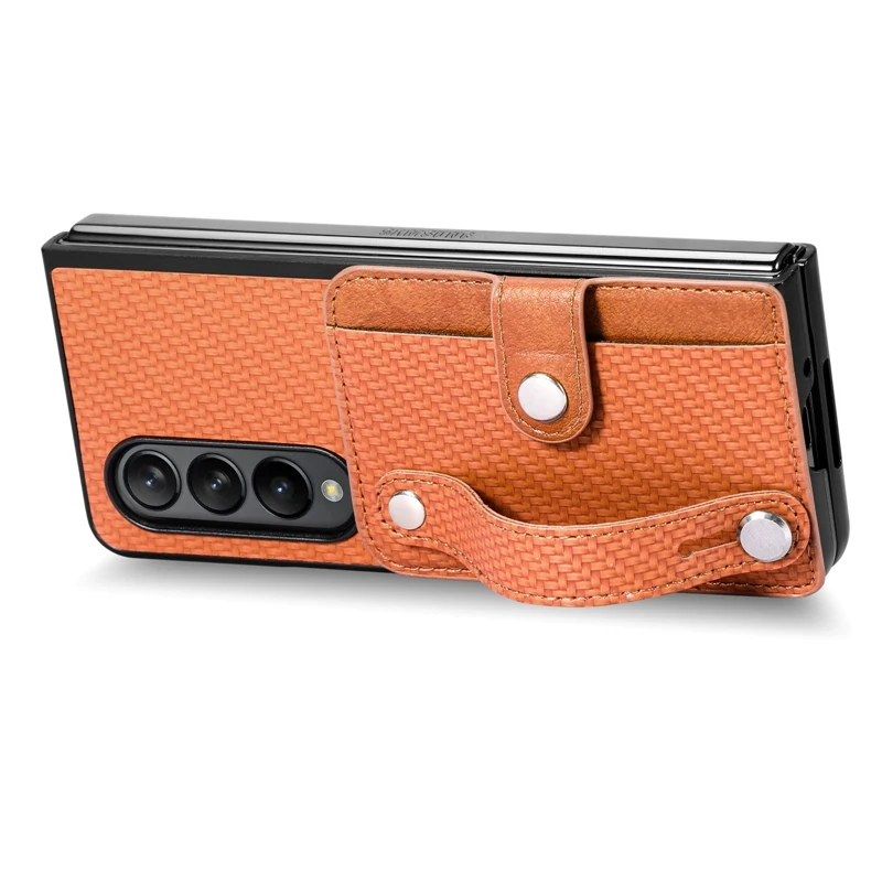 Creative Flip Wallet Card Phone Cover For Samsung Galaxy Z Fold 5 4 3 2 Full Protection Anti-Drop Wrist Strap Folding Phone Case | Gaffar India