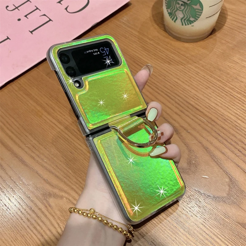 Gradual Color Finger Ring Flip Phone Cover For Samsung Galaxy Z Flip 4 3 Shockproof Anti-Drop Folding Phone Case