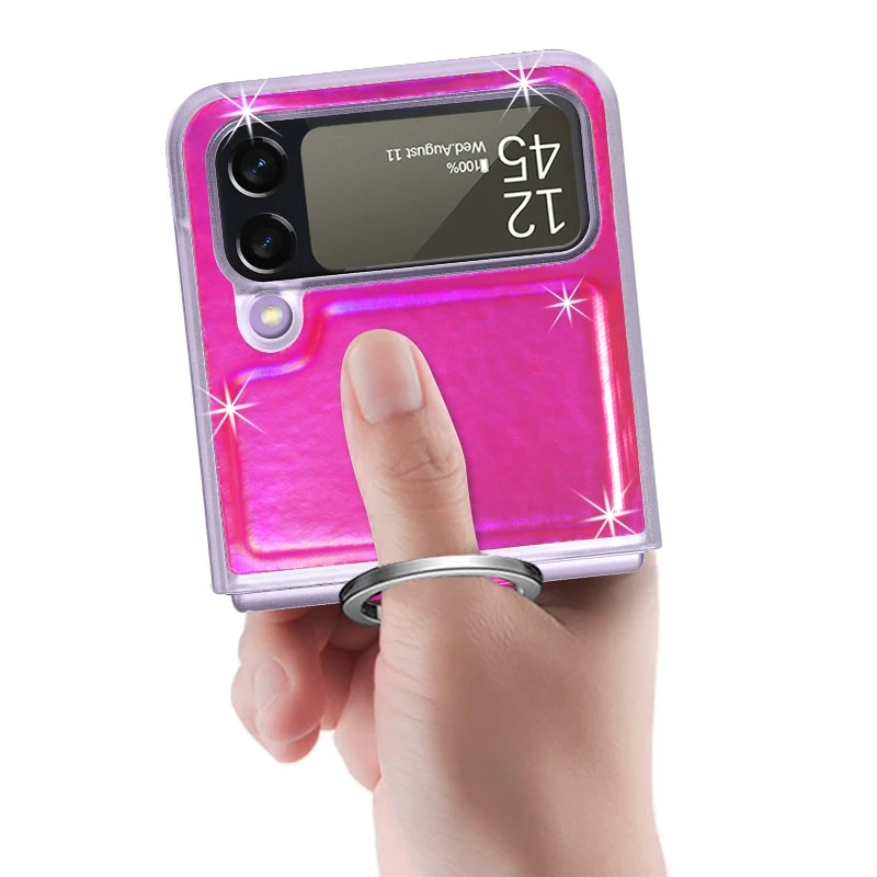 Gradual Color Finger Ring Flip Phone Cover For Samsung Galaxy Z Flip 4 3 Shockproof Anti-Drop Folding Phone Case