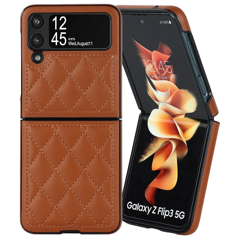Soft Leather Flip Case Phone Cover For Samsung Galaxy Z Flip 5 4 3 Protection Solid Color Folding Phone Case Christmas Gift