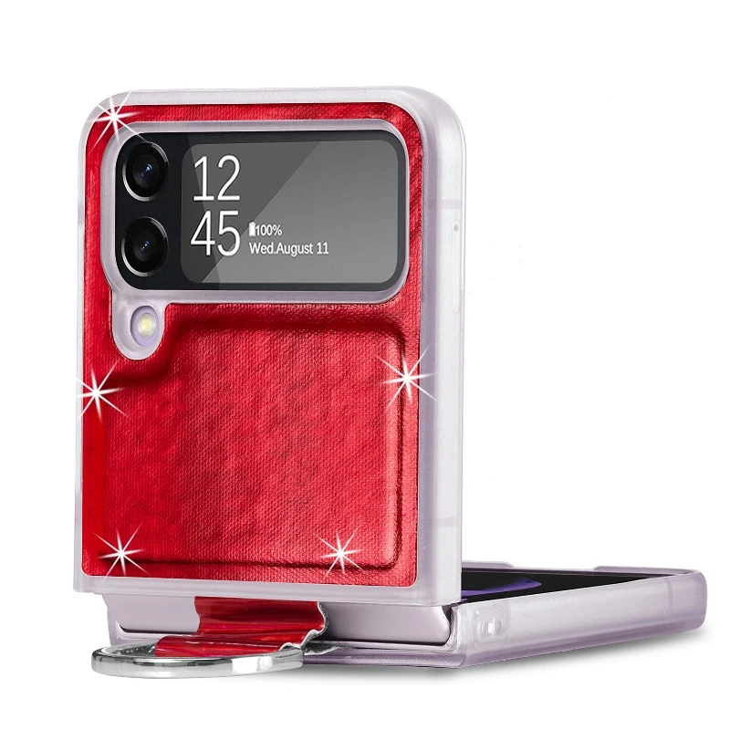 Gradual Color Finger Ring Flip Phone Cover For Samsung Galaxy Z Flip 4 3 Shockproof Anti-Drop Folding Phone Case