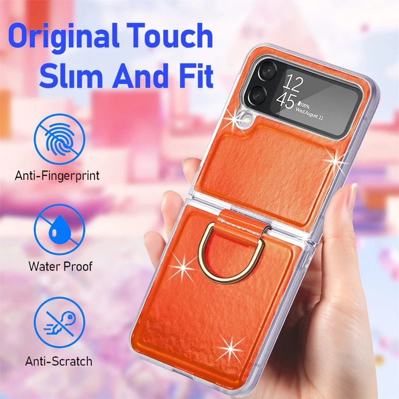 Gradual Color Finger Ring Flip Phone Cover For Samsung Galaxy Z Flip 4 3 Shockproof Anti-Drop Folding Phone Case