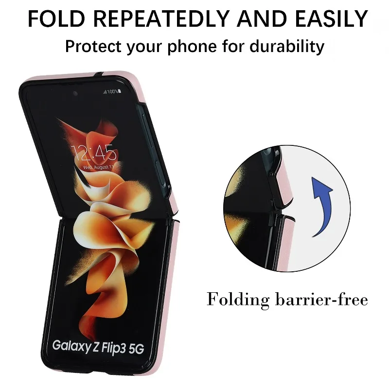 Soft Solid Color Leather Flip Phone Cover For Samsung Galaxy Z Flip 5 4 Z Flip 3 Full Protection Shockproof Folding Phone Case