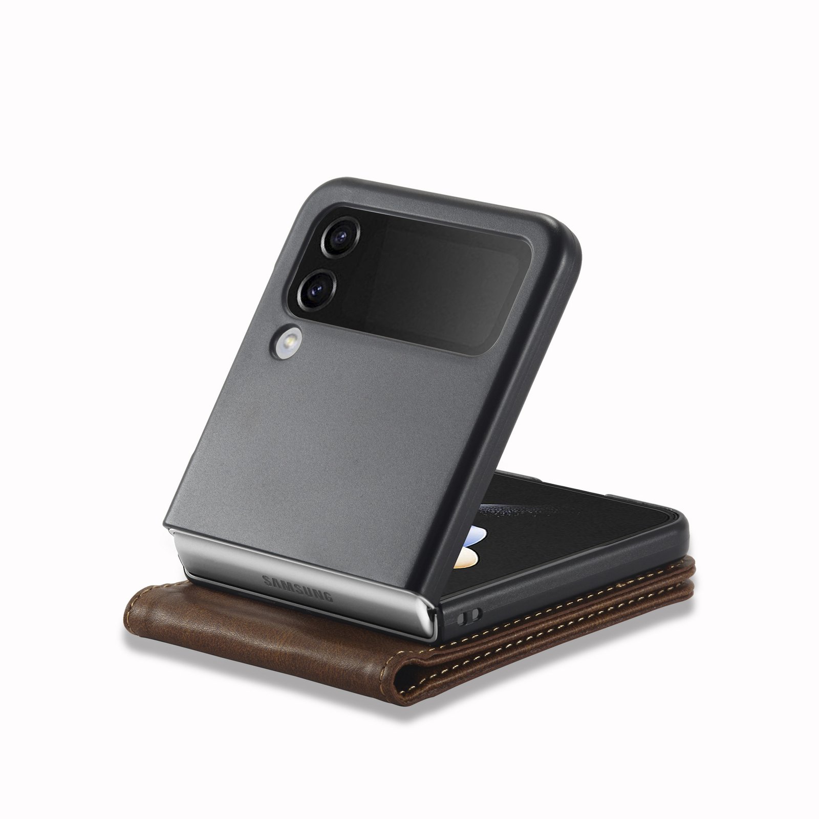 Folding Leather Cover For Samsung Galaxy Z Flip 3 4 Flip4 Flip3 5G Magnetic Protective Cards Solt Wallet Bag Business Phone Case