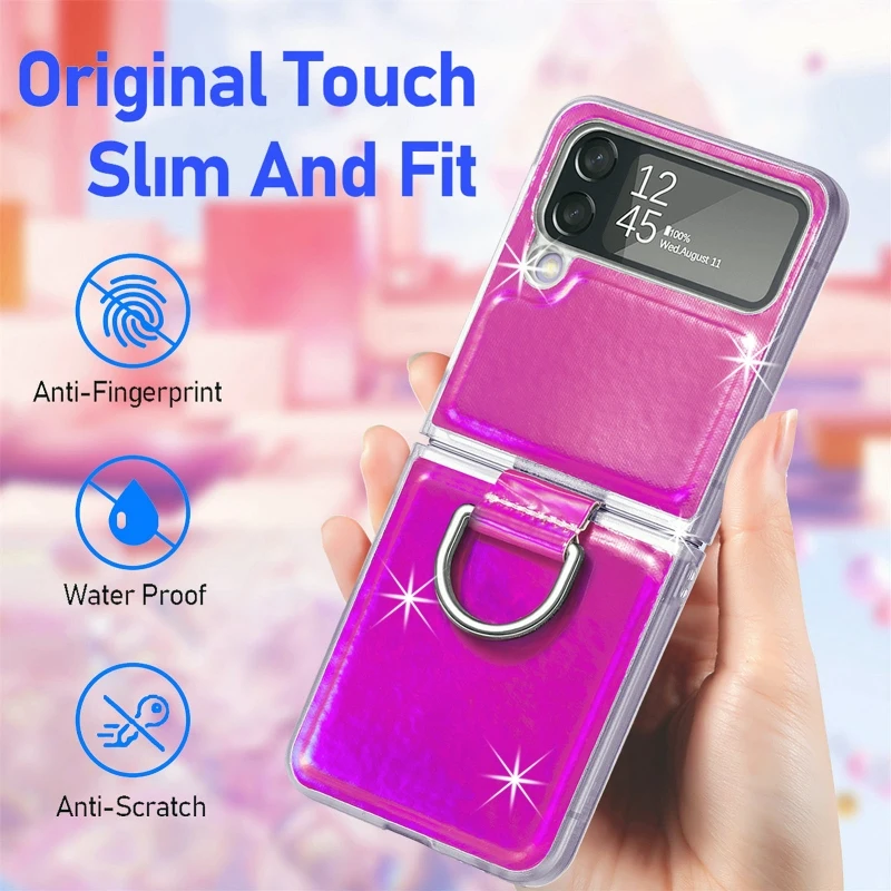 Gradual Color Finger Ring Flip Phone Cover For Samsung Galaxy Z Flip 4 3 Shockproof Anti-Drop Folding Phone Case