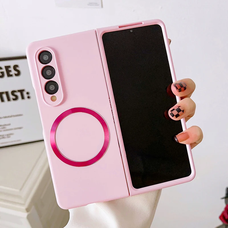 Macaron Skin Sensing Magnetic Suction Hard Mobile Phone Case Cover For Samsung Galaxy Z Fold 4 Fold 3 Fold4 Fold3