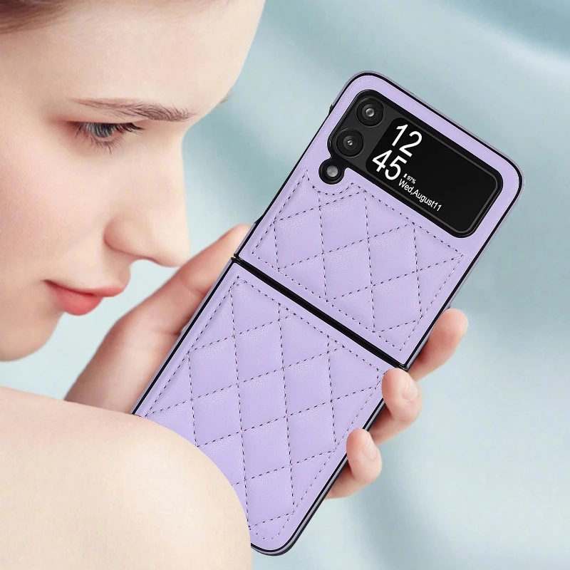 Soft Leather Flip Case Phone Cover For Samsung Galaxy Z Flip 5 4 3 Protection Solid Color Folding Phone Case Christmas Gift