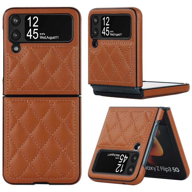 Soft Leather Flip Case Phone Cover For Samsung Galaxy Z Flip 5 4 3 Protection Solid Color Folding Phone Case Christmas Gift