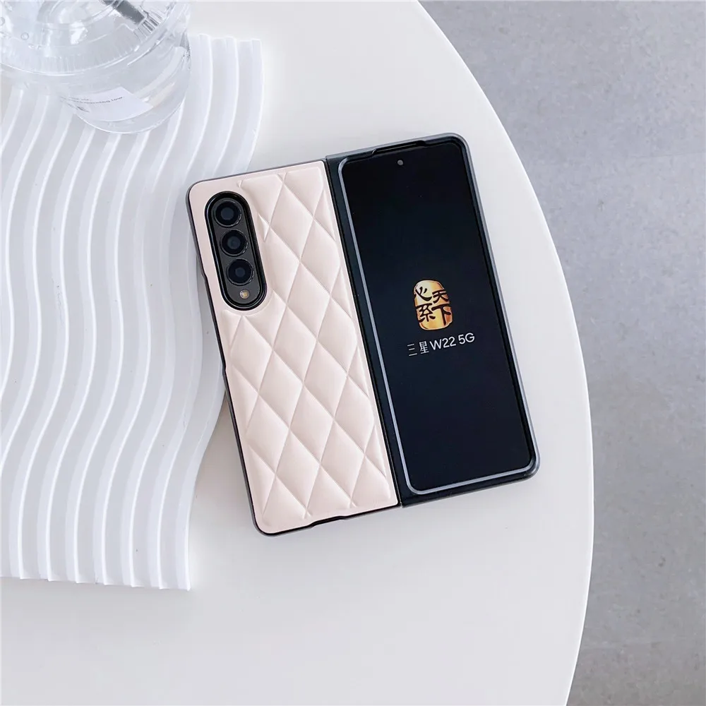 Korean Rhombic Ring Holder Stand Leather Case For Samsung Galaxy Z Fold 5 Case For Galaxy Z Fold 4 Cover Z Fold3 Capa Z Fold5 | Gaffar India