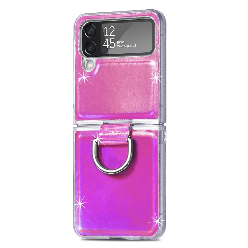 Gradual Color Finger Ring Flip Phone Cover For Samsung Galaxy Z Flip 4 3 Shockproof Anti-Drop Folding Phone Case