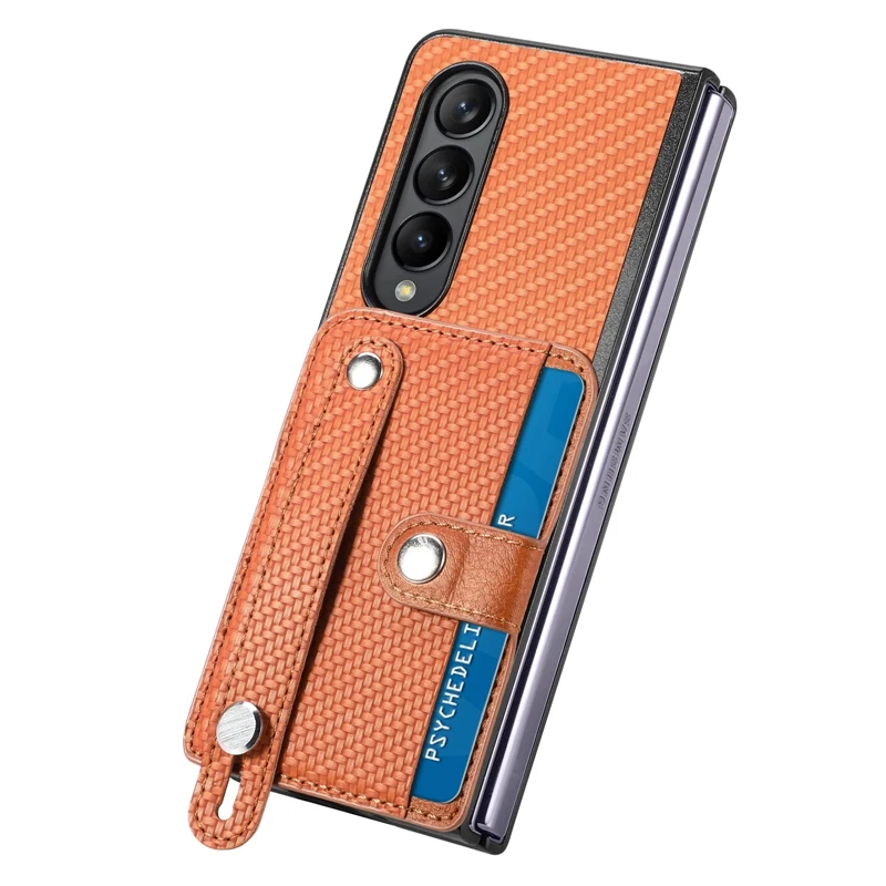 Creative Flip Wallet Card Phone Cover For Samsung Galaxy Z Fold 5 4 3 2 Full Protection Anti-Drop Wrist Strap Folding Phone Case | Gaffar India