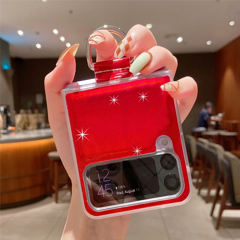 Gradual Color Finger Ring Flip Phone Cover For Samsung Galaxy Z Flip 4 3 Shockproof Anti-Drop Folding Phone Case