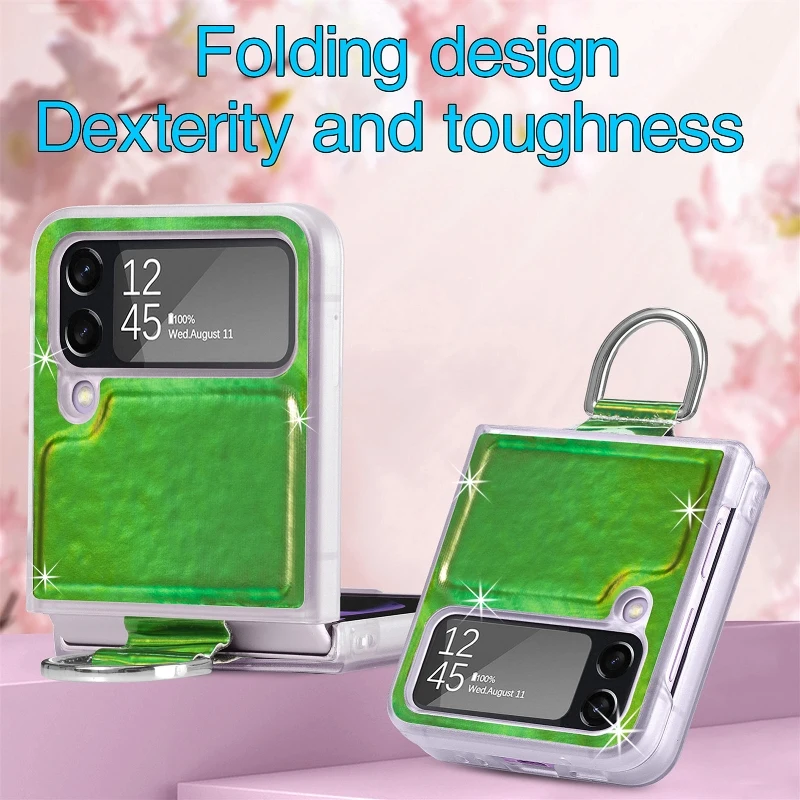 Gradual Color Finger Ring Flip Phone Cover For Samsung Galaxy Z Flip 4 3 Shockproof Anti-Drop Folding Phone Case