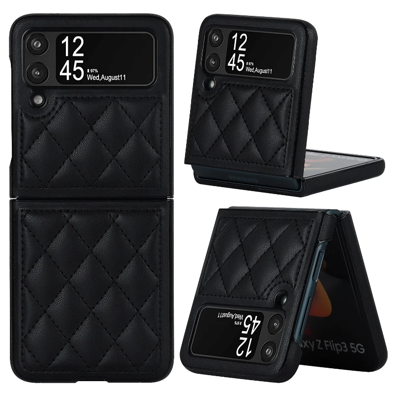 Soft Leather Flip Case Phone Cover For Samsung Galaxy Z Flip 5 4 3 Protection Solid Color Folding Phone Case Christmas Gift