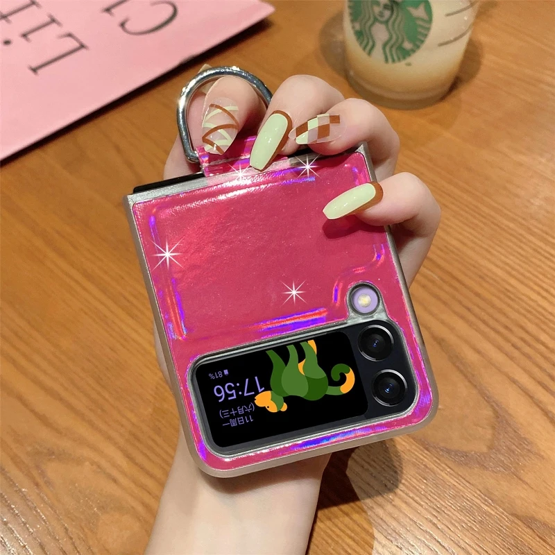 Gradual Color Finger Ring Flip Phone Cover For Samsung Galaxy Z Flip 4 3 Shockproof Anti-Drop Folding Phone Case