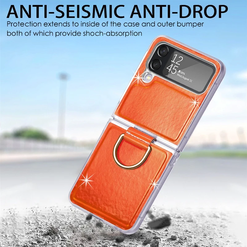 Gradual Color Finger Ring Flip Phone Cover For Samsung Galaxy Z Flip 4 3 Shockproof Anti-Drop Folding Phone Case