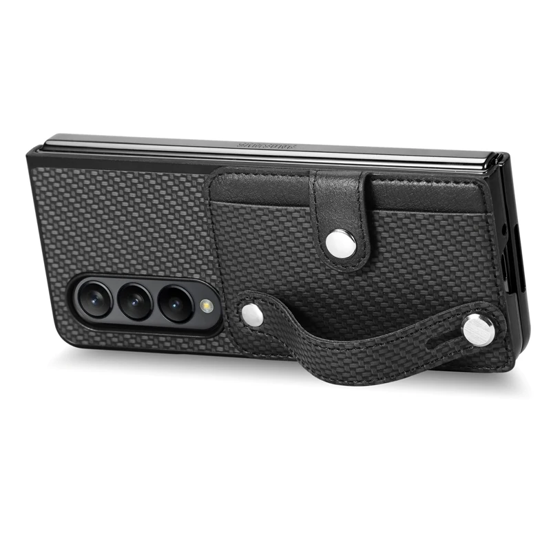 Creative Flip Wallet Card Phone Cover For Samsung Galaxy Z Fold 5 4 3 2 Full Protection Anti-Drop Wrist Strap Folding Phone Case | Gaffar India