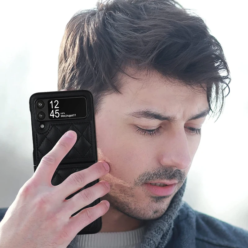 Soft Leather Flip Case Phone Cover For Samsung Galaxy Z Flip 5 4 3 Protection Solid Color Folding Phone Case Christmas Gift