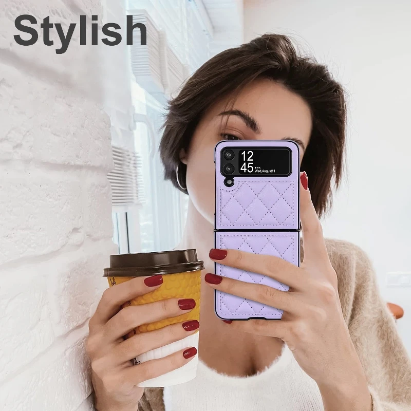 Soft Leather Flip Case Phone Cover For Samsung Galaxy Z Flip 5 4 3 Protection Solid Color Folding Phone Case Christmas Gift