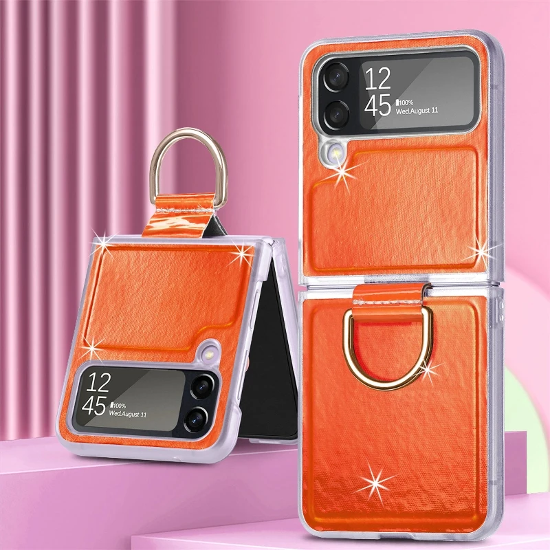 Gradual Color Finger Ring Flip Phone Cover For Samsung Galaxy Z Flip 4 3 Shockproof Anti-Drop Folding Phone Case