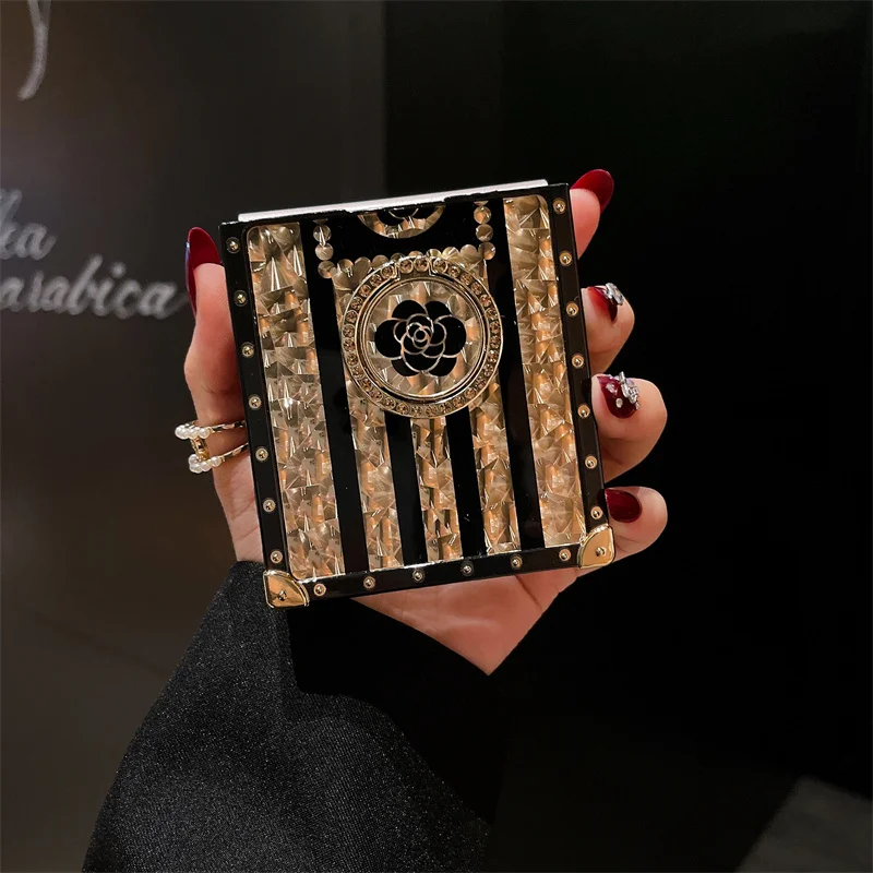 Luxury Flower Phone Folded Cover For Samsung Galaxy Z Flip 4 5G Case Square Shockproof For Galaxy Z Flip 3 With Ring Holder | Gaffar India
