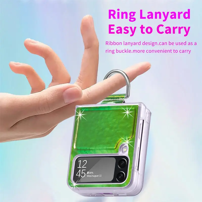 Gradual Color Finger Ring Flip Phone Cover For Samsung Galaxy Z Flip 4 3 Shockproof Anti-Drop Folding Phone Case