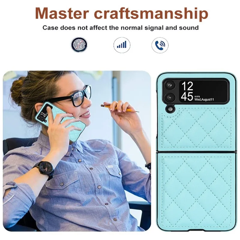 Soft Solid Color Leather Flip Phone Cover For Samsung Galaxy Z Flip 5 4 Z Flip 3 Full Protection Shockproof Folding Phone Case