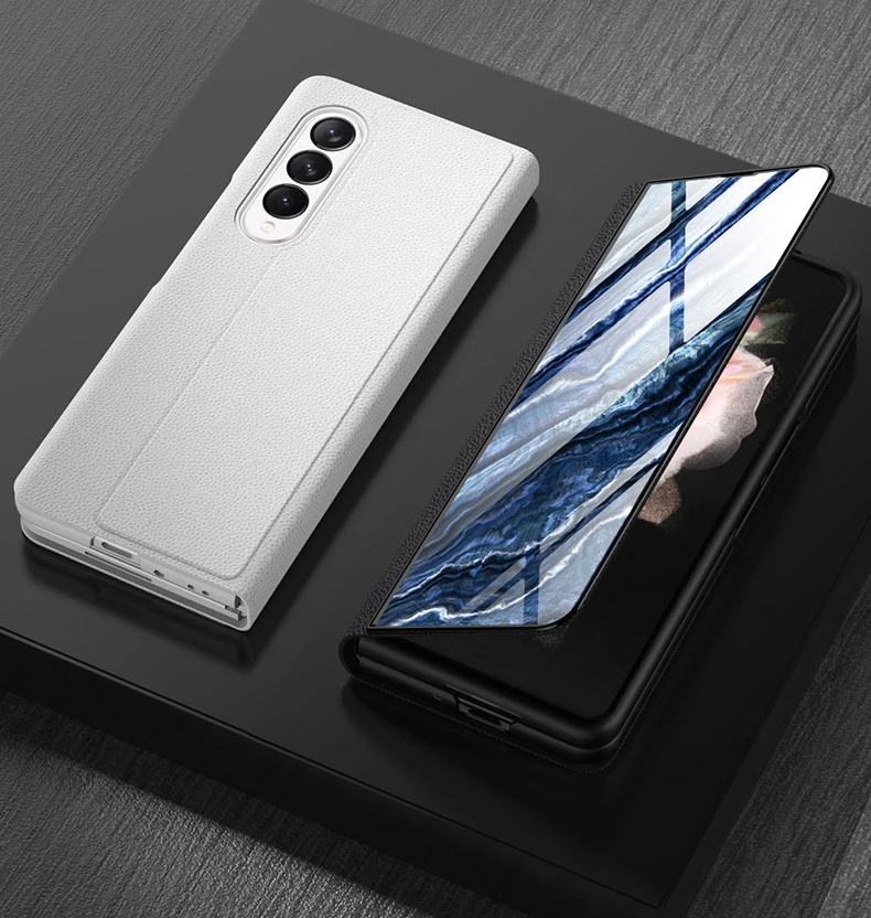 for Samsung Galaxy Z Fold 4 3 5G Case Luxury Marble Glass Leather Flip Cover for Galaxy Z Flold3 Full Protect Kickstand Funda | Gaffar India