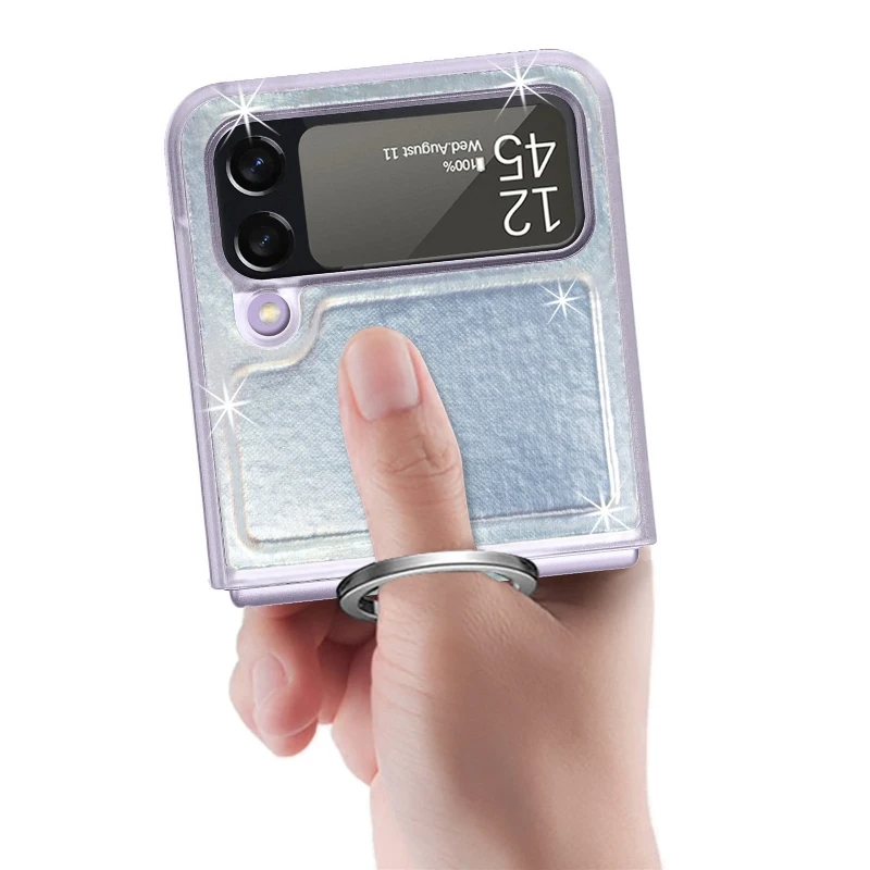 Gradual Color Finger Ring Flip Phone Cover For Samsung Galaxy Z Flip 4 3 Shockproof Anti-Drop Folding Phone Case
