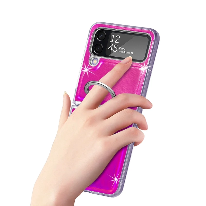 Gradual Color Finger Ring Flip Phone Cover For Samsung Galaxy Z Flip 4 3 Shockproof Anti-Drop Folding Phone Case