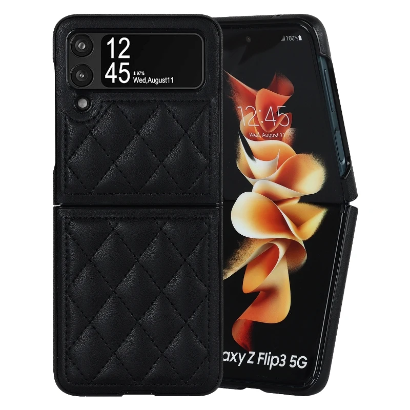 Soft Leather Flip Case Phone Cover For Samsung Galaxy Z Flip 5 4 3 Protection Solid Color Folding Phone Case Christmas Gift