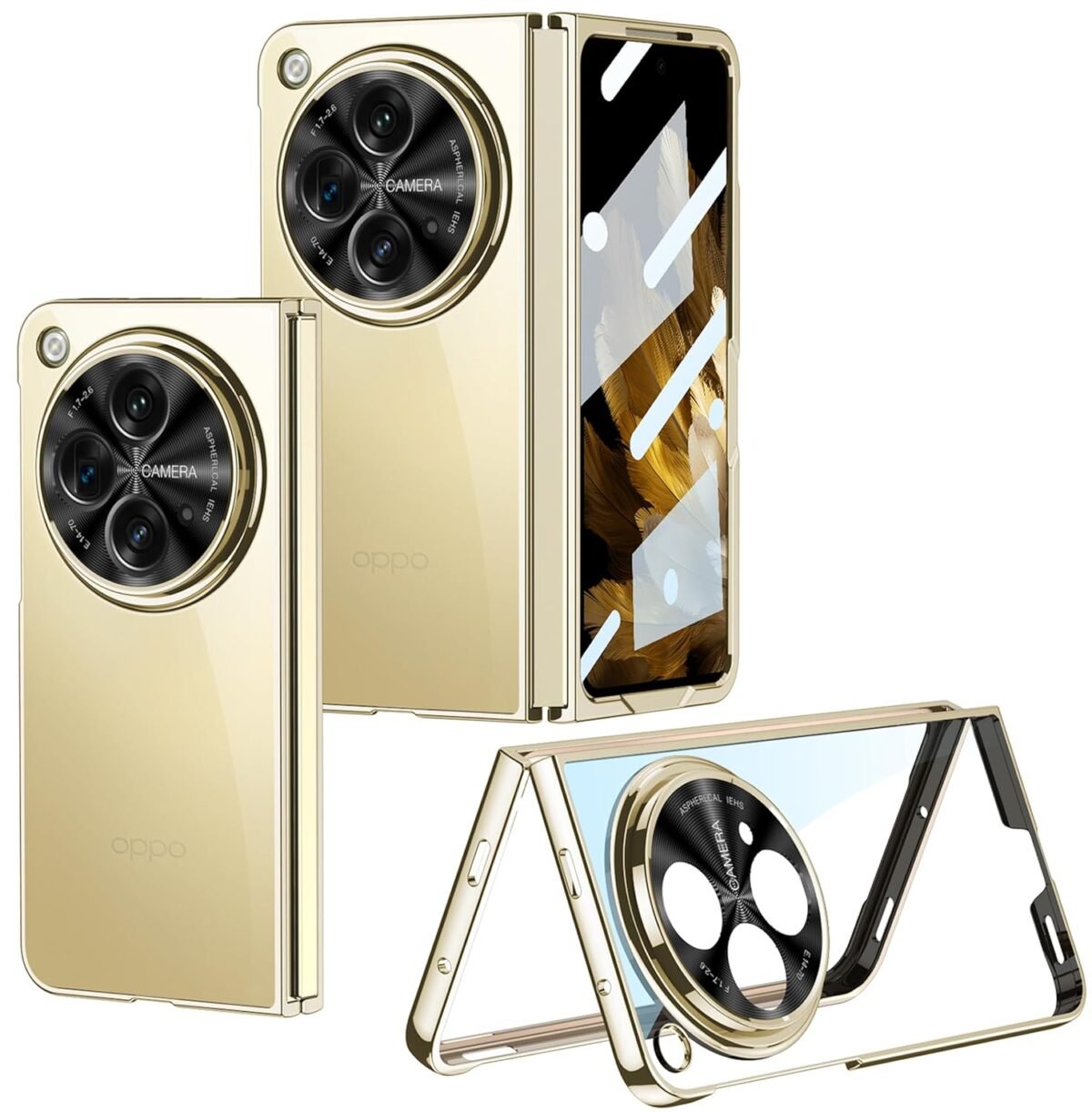 Transparent Electroplated Case/Cover with Back Screen Protector for Oneplus Open 5g /Oneplus Open 5g Case Cover - (Clear Gold | Polycarbonate) - Image 14