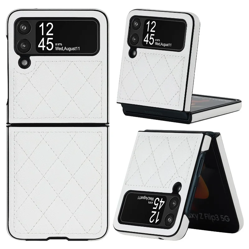 Soft Solid Color Leather Flip Phone Cover For Samsung Galaxy Z Flip 5 4 Z Flip 3 Full Protection Shockproof Folding Phone Case