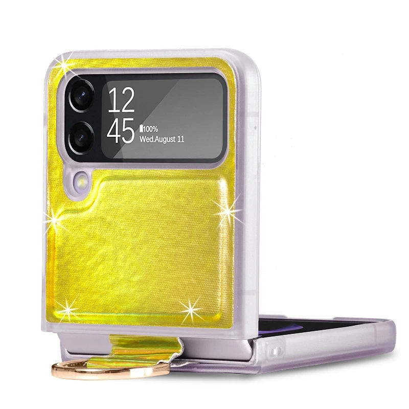 Gradual Color Finger Ring Flip Phone Cover For Samsung Galaxy Z Flip 4 3 Shockproof Anti-Drop Folding Phone Case