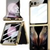 9H Glass Back Case For Samsung Galaxy Z Flip5 / Z Flip 5,Ultra Thin Full Body Protection Folding Hard Back Cover, Design Wings