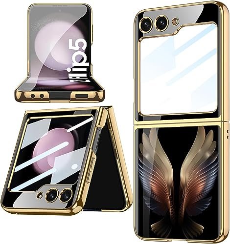 9H Glass Back Case For Samsung Galaxy Z Flip5 / Z Flip 5,Ultra Thin Full Body Protection Folding Hard Back Cover, Design Wings